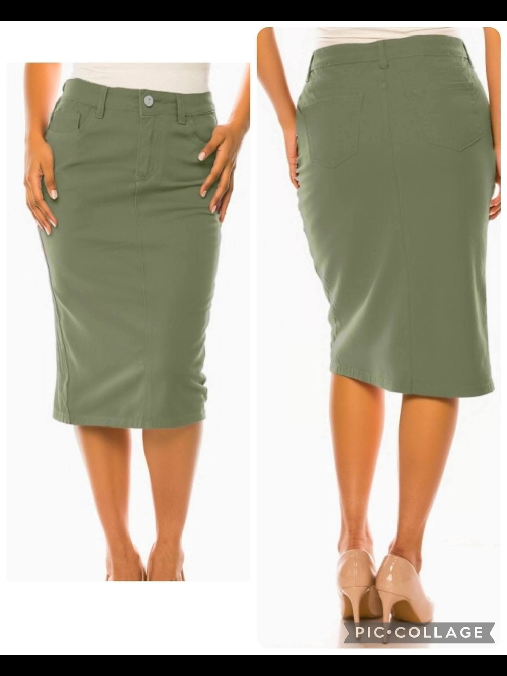 High-Waist Olive Midi Pencil Skirt - Women's Tailored Fit